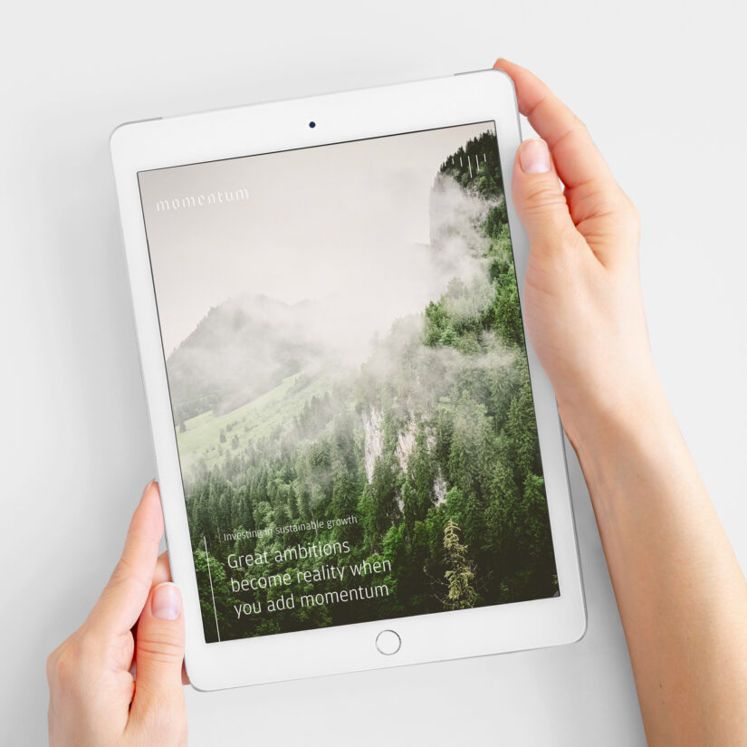 Nettsiden til Momentum Partners, laget i Craft CMS, på et nettbrett