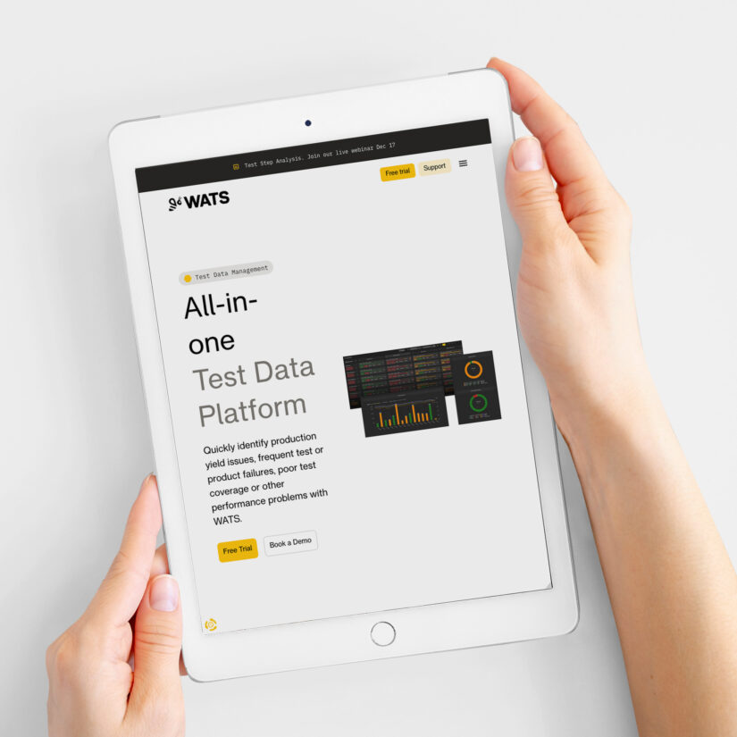 Nettbrett med forsiden til Wats: «All-in-one Test Data Platform»